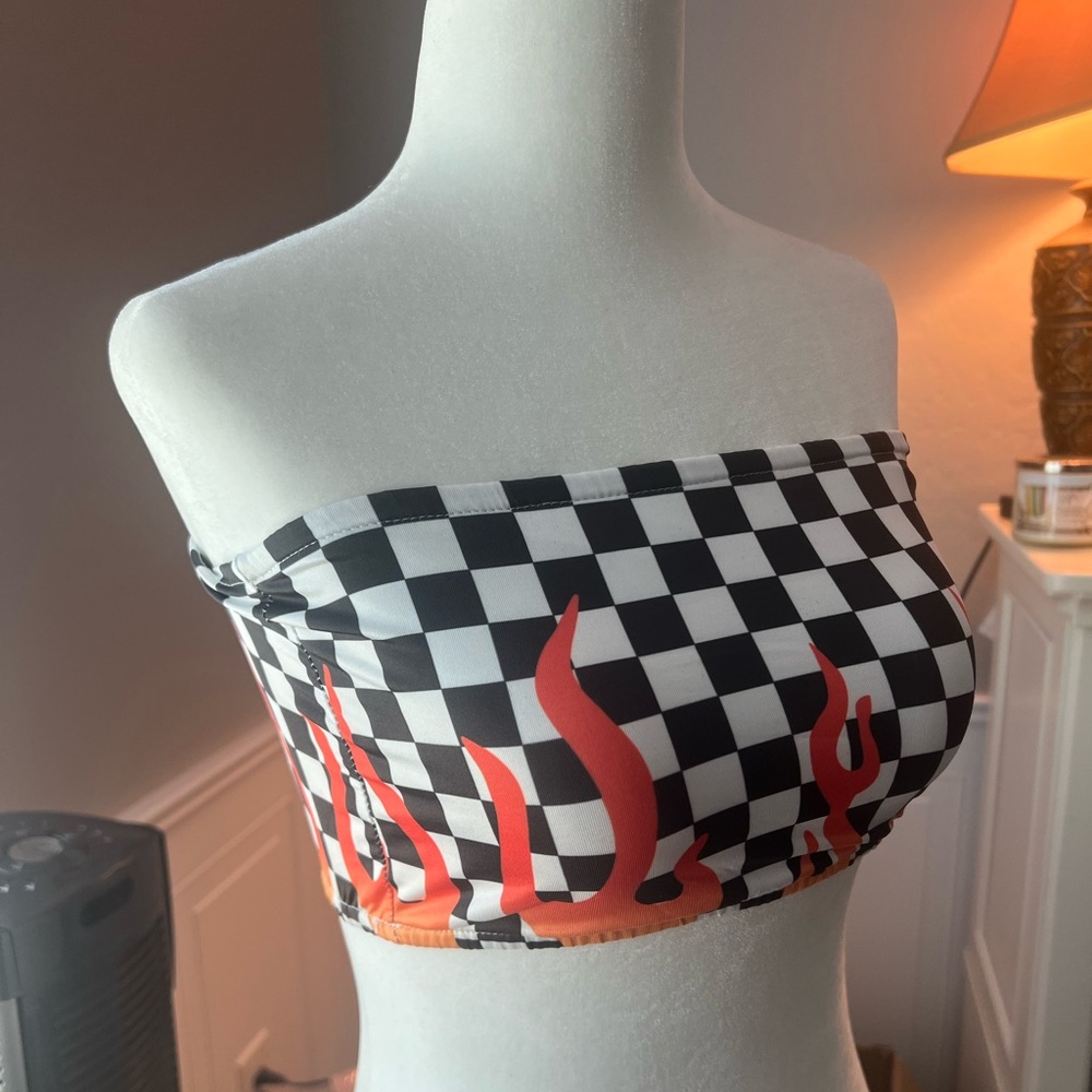 Checkered flame bandeau top